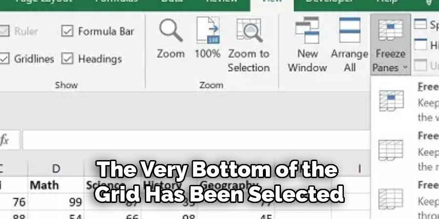 The Very Bottom of the 
Grid Has Been Selected