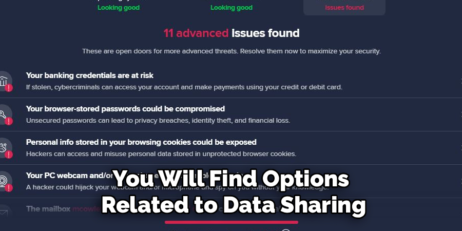 You Will Find Options 
Related to Data Sharing